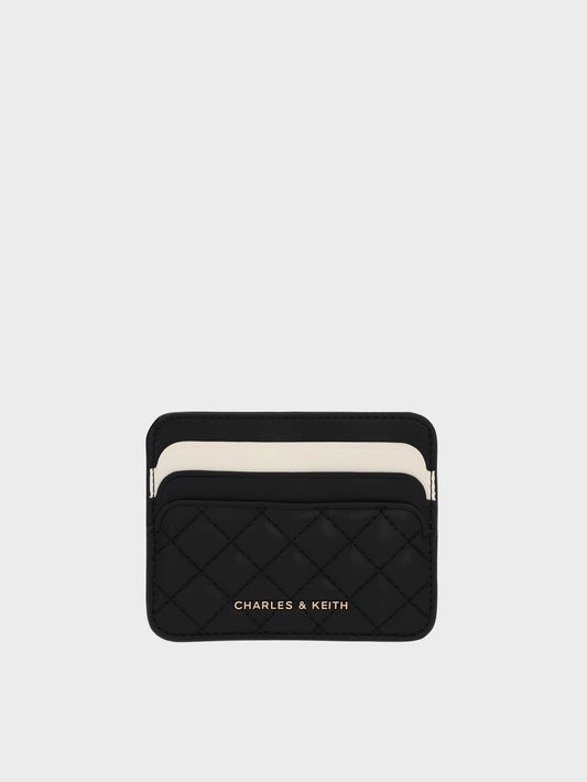 CHARLES & KEITH Customer Favorite / Cleo Two-Tone Quilted Card Holder - Midnight Black