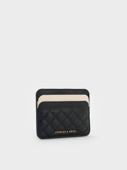 CHARLES & KEITH Customer Favorite / Cleo Two-Tone Quilted Card Holder - Midnight Black