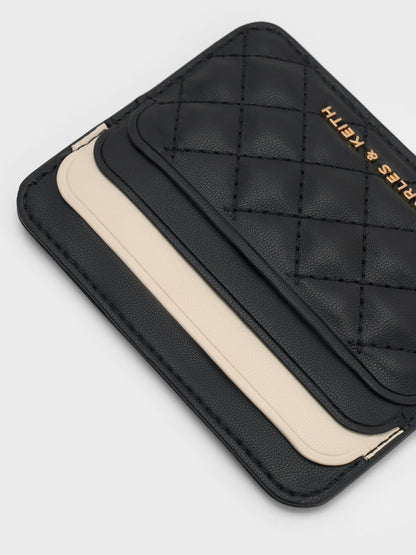 CHARLES & KEITH Customer Favorite / Cleo Two-Tone Quilted Card Holder - Midnight Black