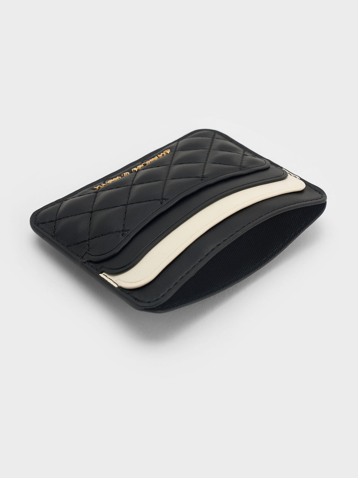 CHARLES & KEITH Customer Favorite / Cleo Two-Tone Quilted Card Holder - Midnight Black