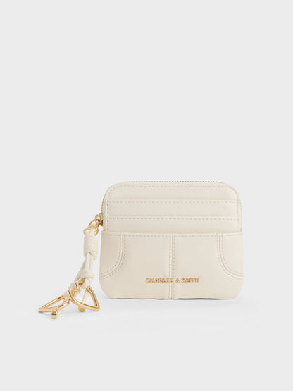 CHARLES & KEITH Classic / Ciara Top-Zip Card Holder - Cream