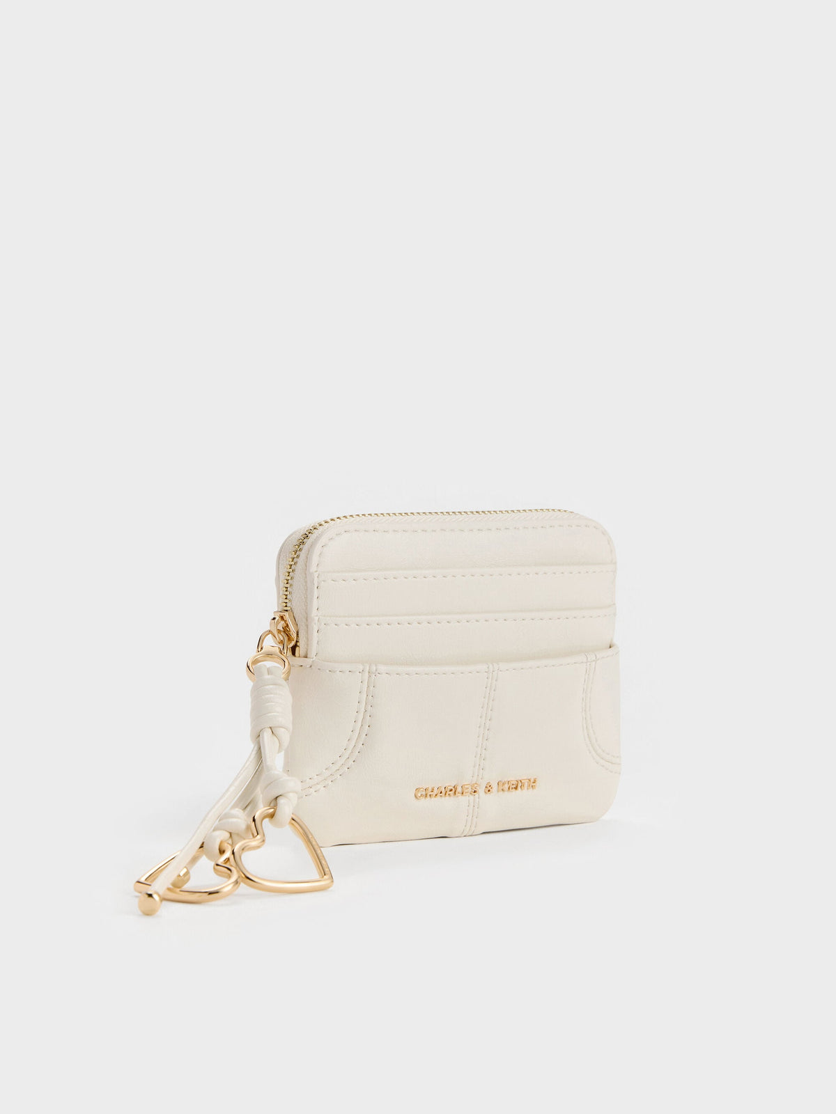 CHARLES & KEITH Classic / Ciara Top-Zip Card Holder - Cream
