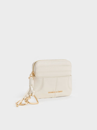 CHARLES & KEITH Classic / Ciara Top-Zip Card Holder - Cream