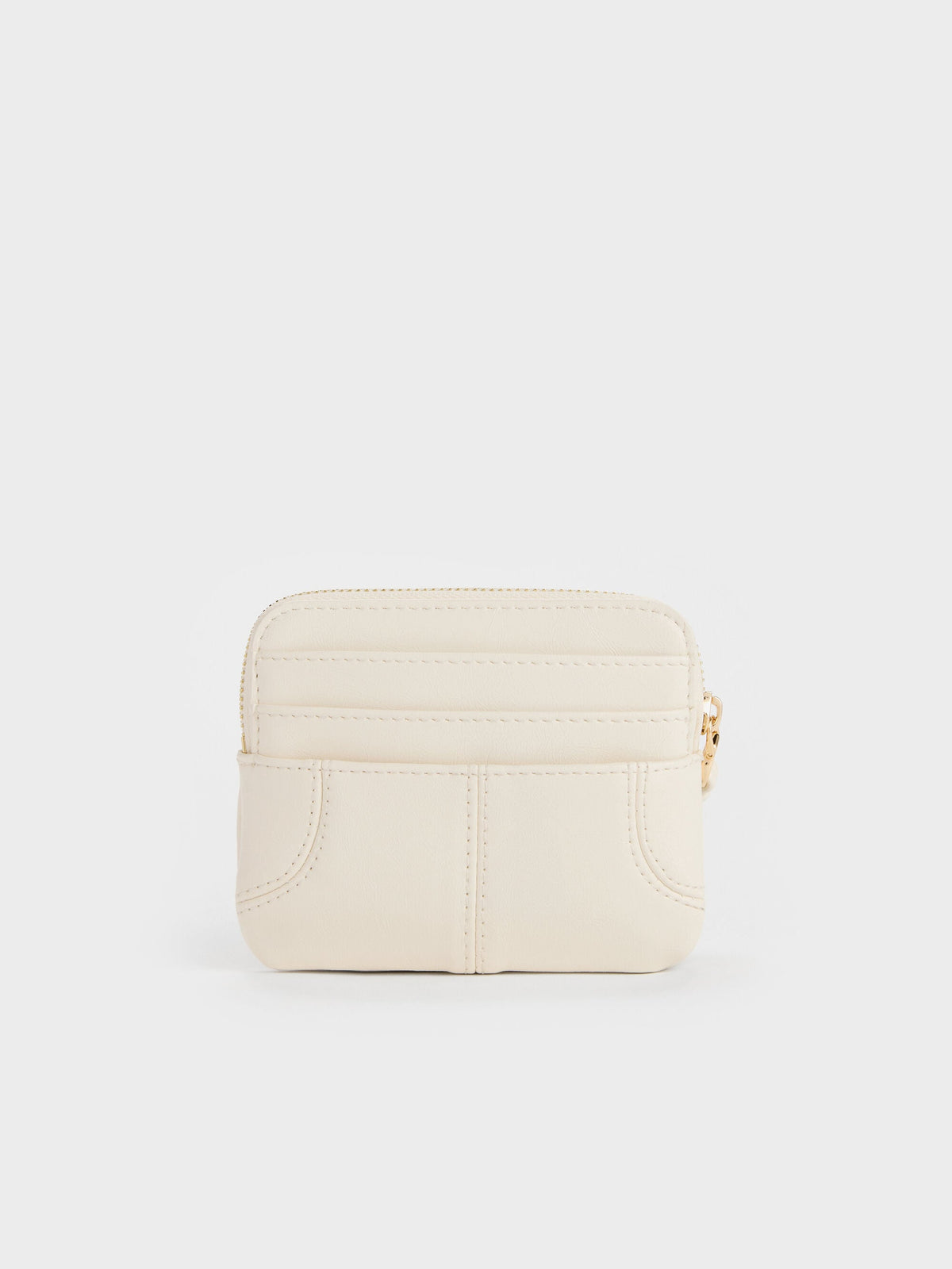 CHARLES & KEITH Classic / Ciara Top-Zip Card Holder - Cream
