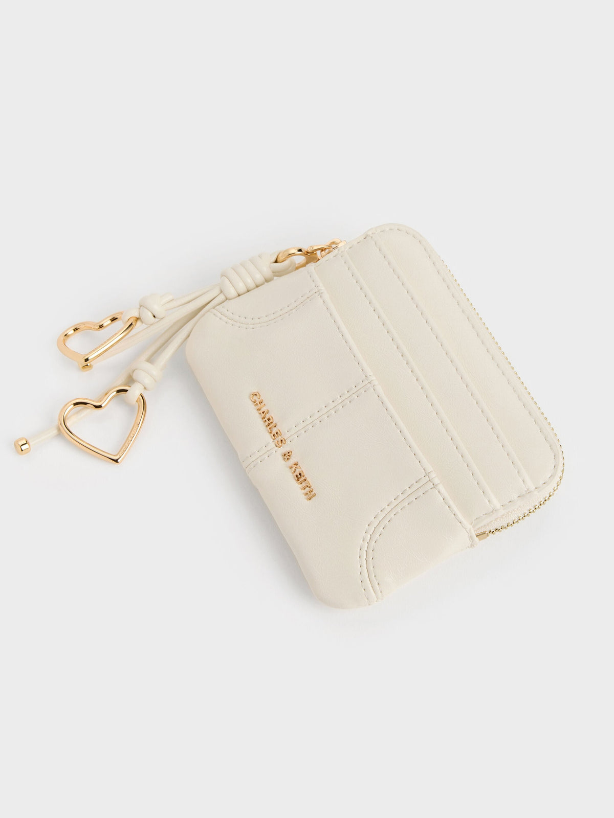 CHARLES & KEITH Classic / Ciara Top-Zip Card Holder - Cream