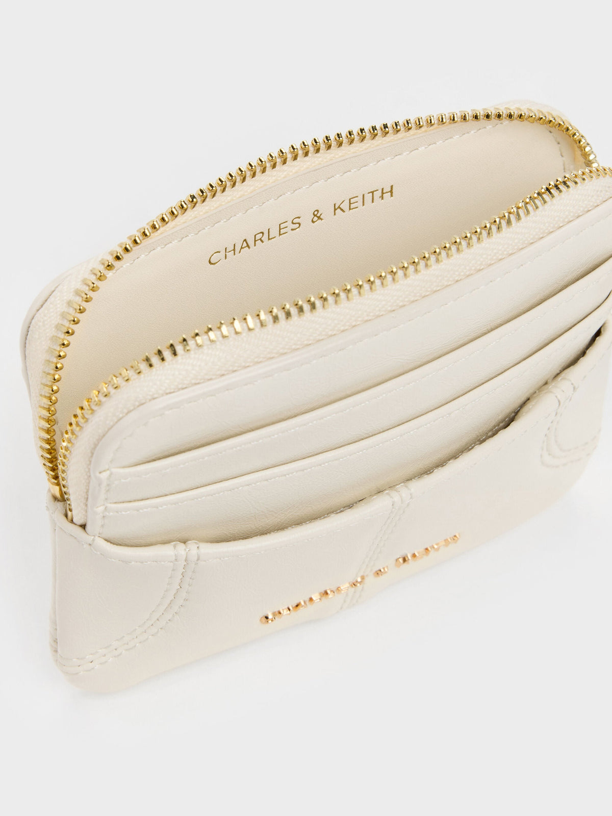 CHARLES & KEITH Classic / Ciara Top-Zip Card Holder - Cream