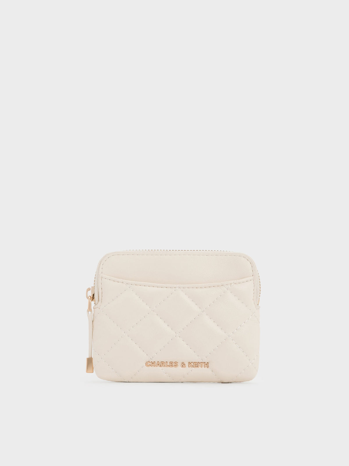 CHARLES & KEITH Discount / Alva Quilted Top-Zip Card Holder - Cream