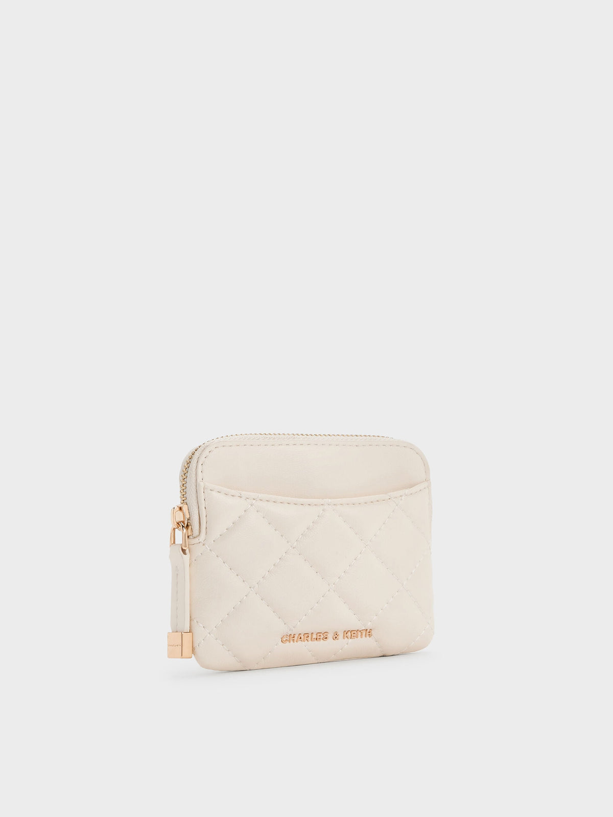 CHARLES & KEITH Discount / Alva Quilted Top-Zip Card Holder - Cream