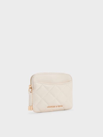 CHARLES & KEITH Discount / Alva Quilted Top-Zip Card Holder - Cream