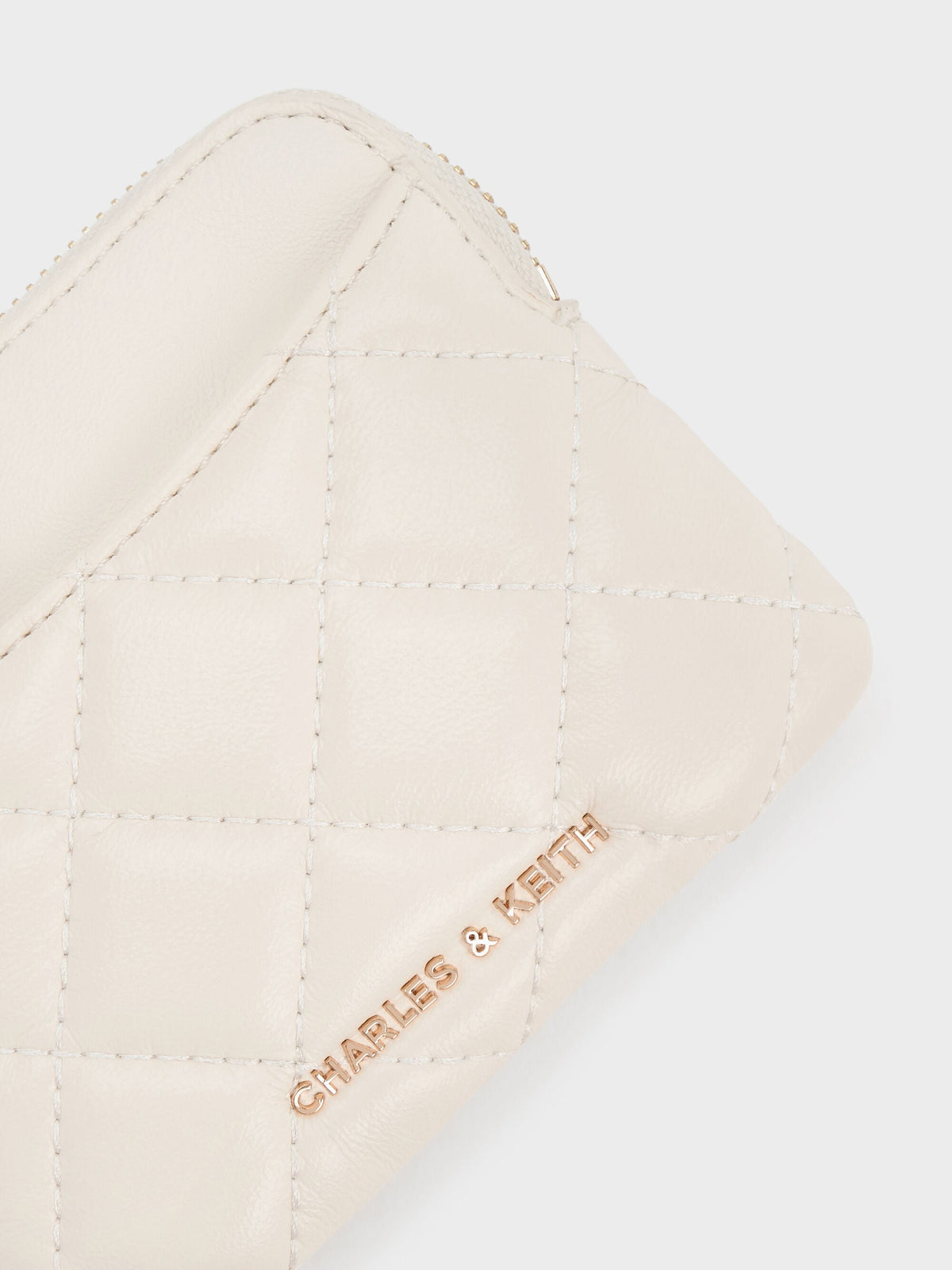 CHARLES & KEITH Discount / Alva Quilted Top-Zip Card Holder - Cream