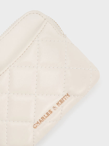 CHARLES & KEITH Discount / Alva Quilted Top-Zip Card Holder - Cream