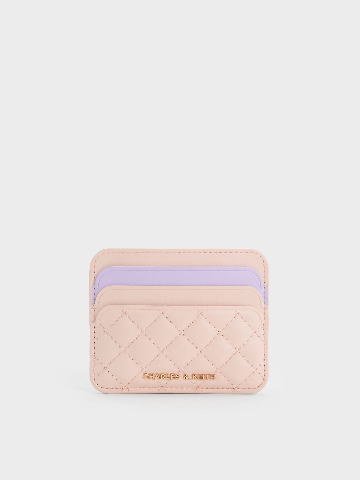 CHARLES & KEITH New / Cleo Two-Tone Quilted Card Holder - Soft Pink