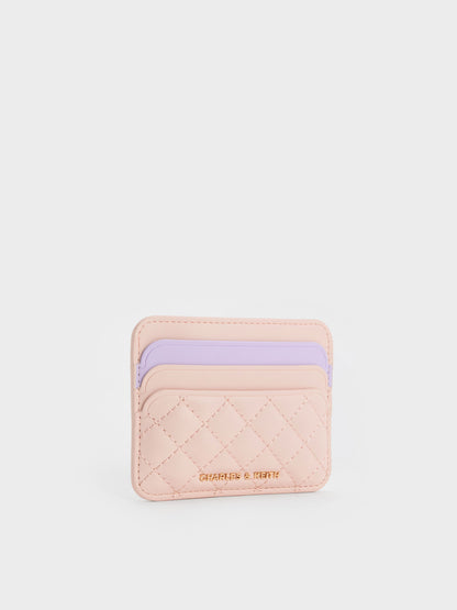 CHARLES & KEITH New / Cleo Two-Tone Quilted Card Holder - Soft Pink