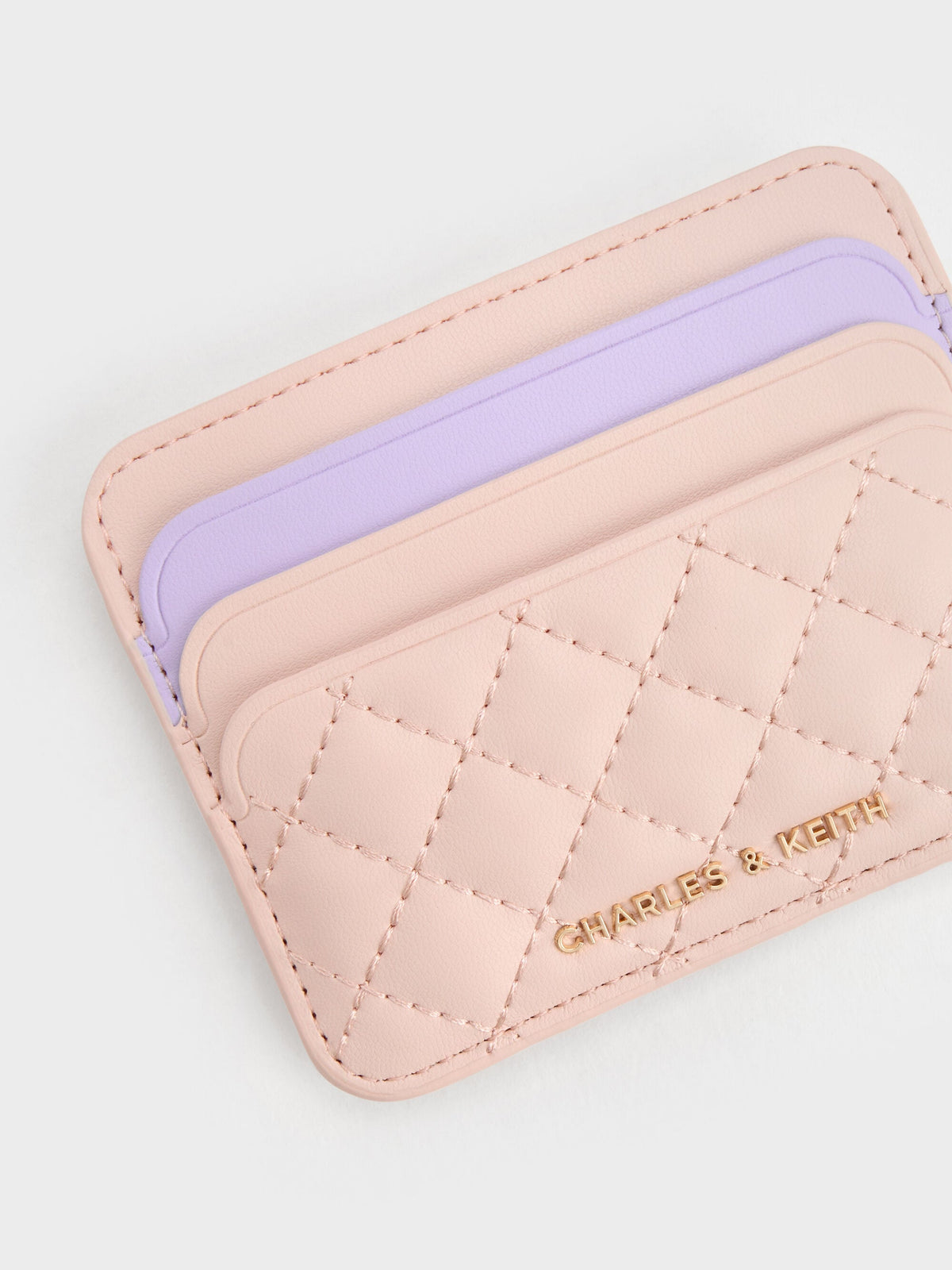 CHARLES & KEITH New / Cleo Two-Tone Quilted Card Holder - Soft Pink