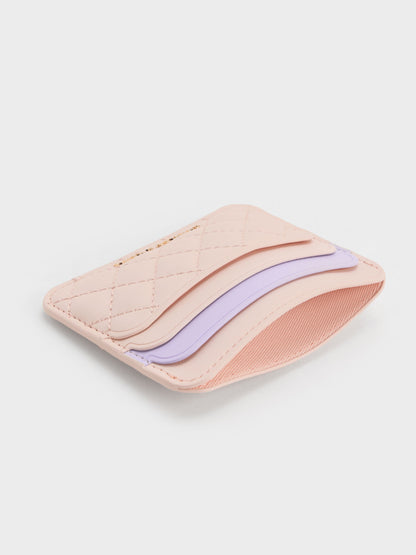 CHARLES & KEITH New / Cleo Two-Tone Quilted Card Holder - Soft Pink