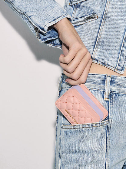 CHARLES & KEITH Hot Sale / Cleo Two-Tone Quilted Card Holder - Pink