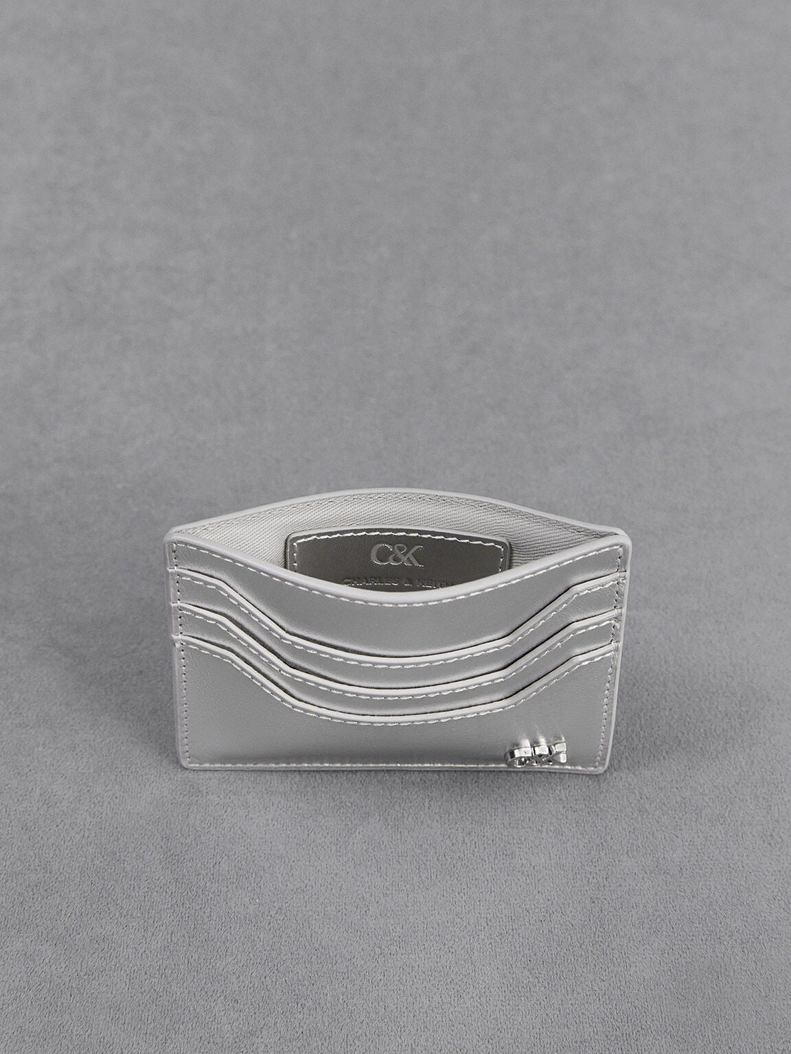 CHARLES & KEITH Deals / Carli Metallic Leather Multi-Slot Card Holder - Silver