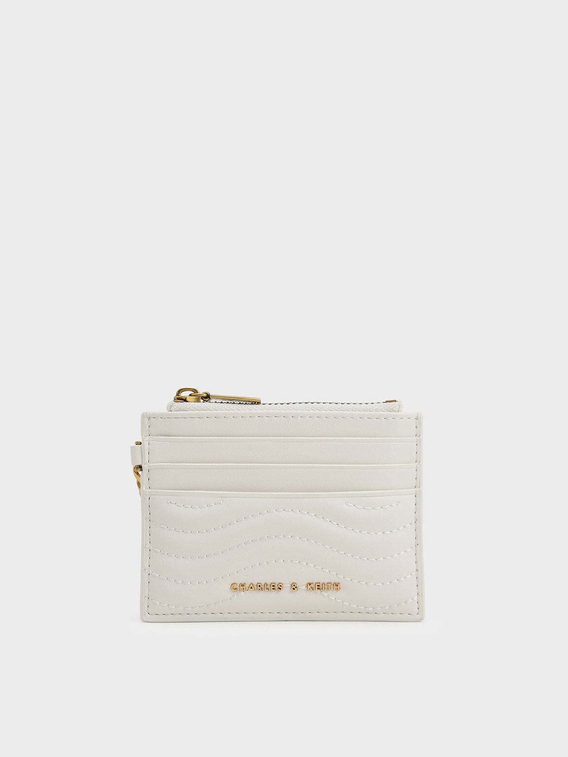 CHARLES & KEITH Quality / Aubrielle Wavy-Stitch Card Holder - Cream