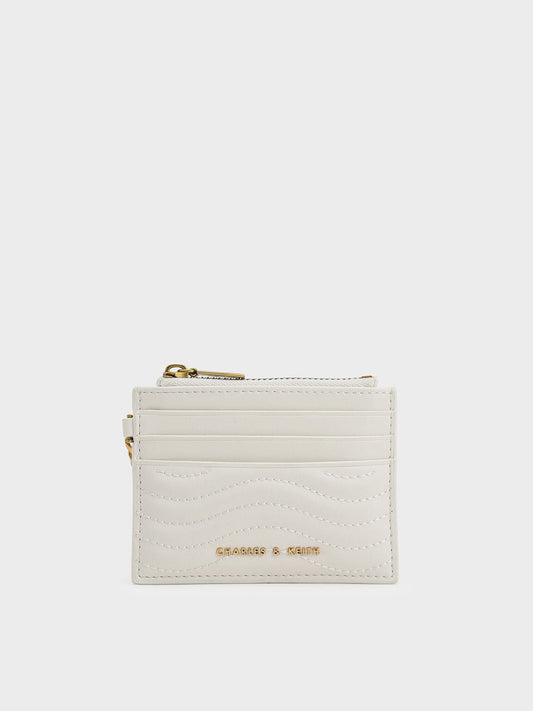 CHARLES & KEITH Quality / Aubrielle Wavy-Stitch Card Holder - Cream