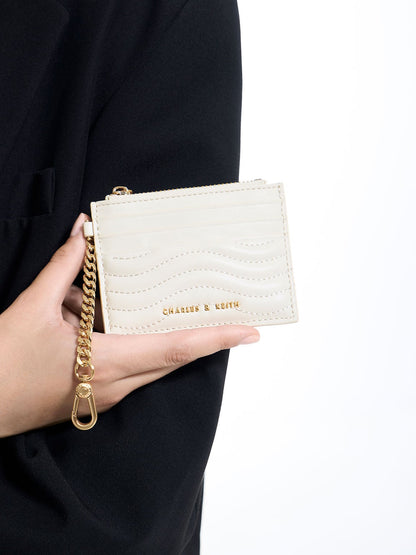 CHARLES & KEITH Quality / Aubrielle Wavy-Stitch Card Holder - Cream