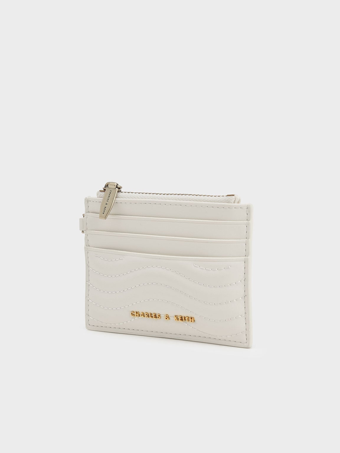 CHARLES & KEITH Quality / Aubrielle Wavy-Stitch Card Holder - Cream