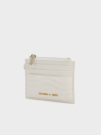 CHARLES & KEITH Quality / Aubrielle Wavy-Stitch Card Holder - Cream