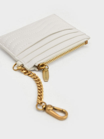 CHARLES & KEITH Quality / Aubrielle Wavy-Stitch Card Holder - Cream