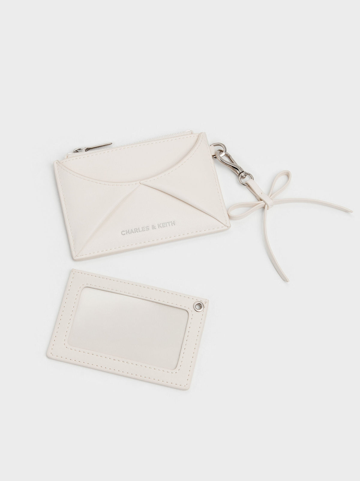 CHARLES & KEITH Essential / Hazel Bow Panelled Card Holder - Cream