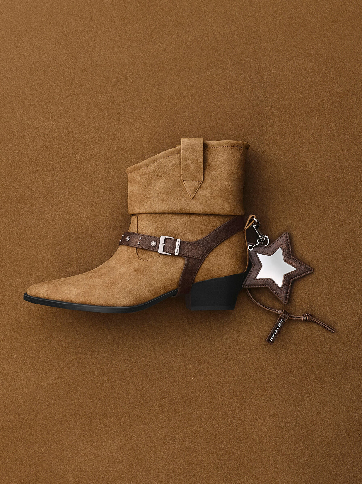 CHARLES & KEITH Quality / Noane Star Mirror Charm - Distressed Coffee