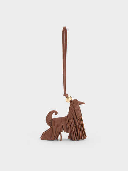 CHARLES & KEITH Hot Sale / Leather Fringed Dog Charm - Chocolate