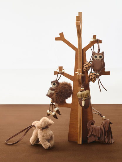 CHARLES & KEITH Hot Sale / Leather Fringed Dog Charm - Chocolate