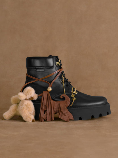 CHARLES & KEITH Hot Sale / Leather Fringed Dog Charm - Chocolate