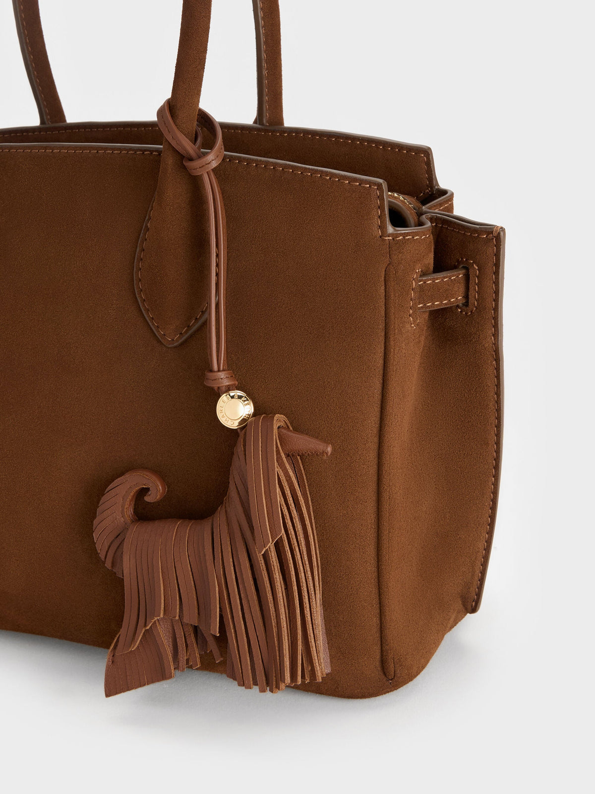 CHARLES & KEITH Hot Sale / Leather Fringed Dog Charm - Chocolate