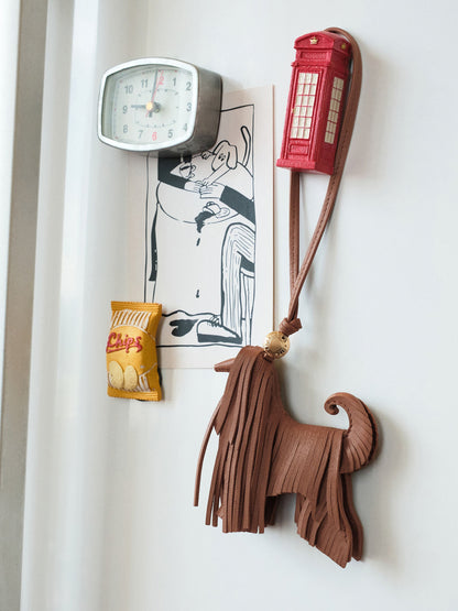 CHARLES & KEITH Hot Sale / Leather Fringed Dog Charm - Chocolate