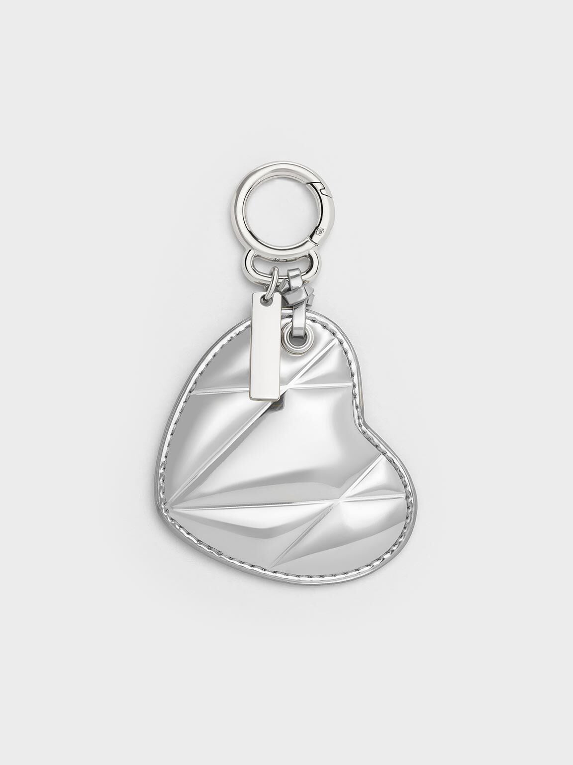 CHARLES & KEITH Exclusive / Metallic Heart Quilted Mirror Charm - Silver