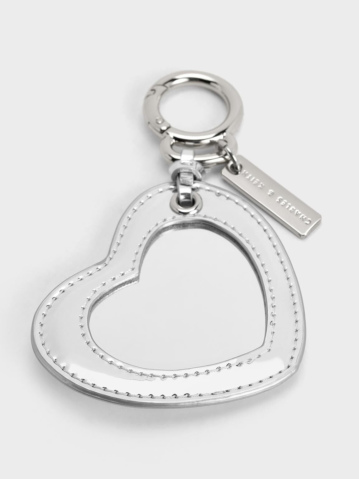 CHARLES & KEITH Exclusive / Metallic Heart Quilted Mirror Charm - Silver