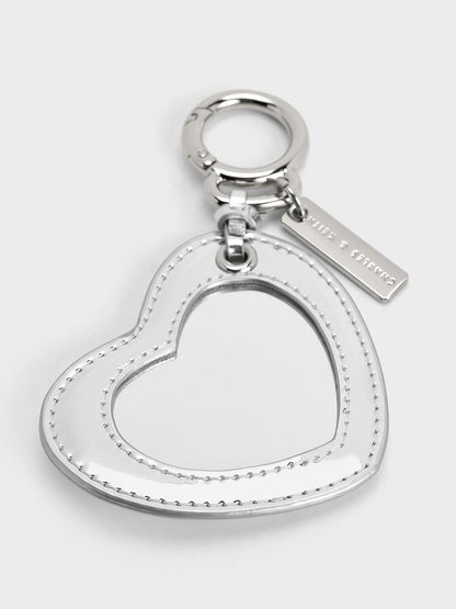 CHARLES & KEITH Exclusive / Metallic Heart Quilted Mirror Charm - Silver