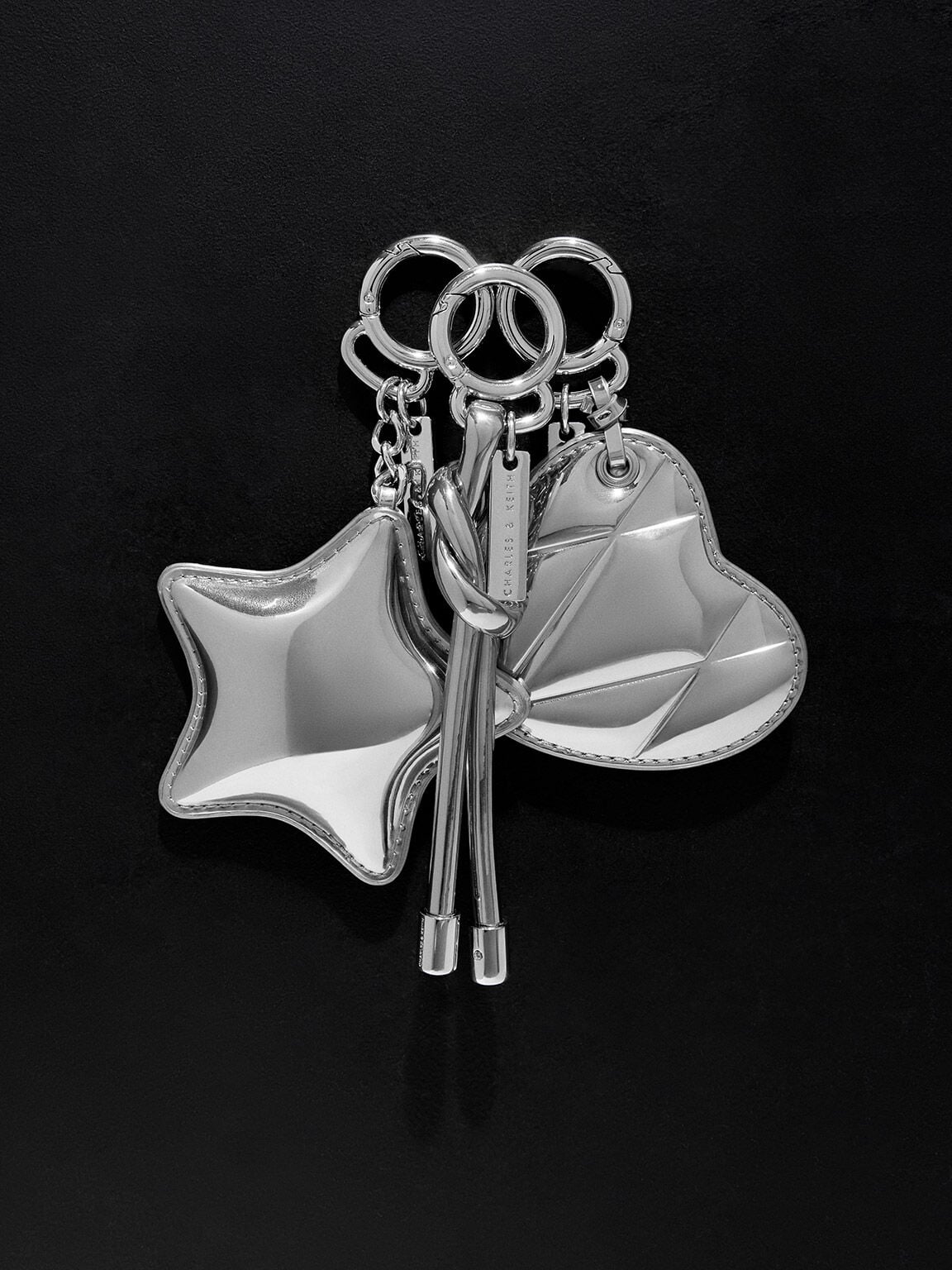 CHARLES & KEITH Exclusive / Metallic Heart Quilted Mirror Charm - Silver