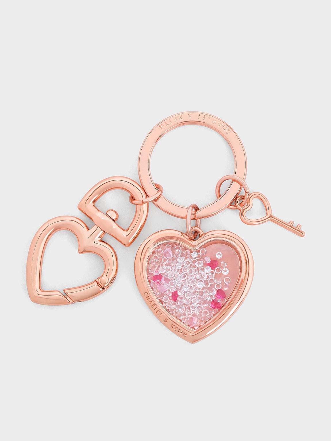 CHARLES & KEITH Essential / Heart Lock Crystal Keychain - Rose Gold