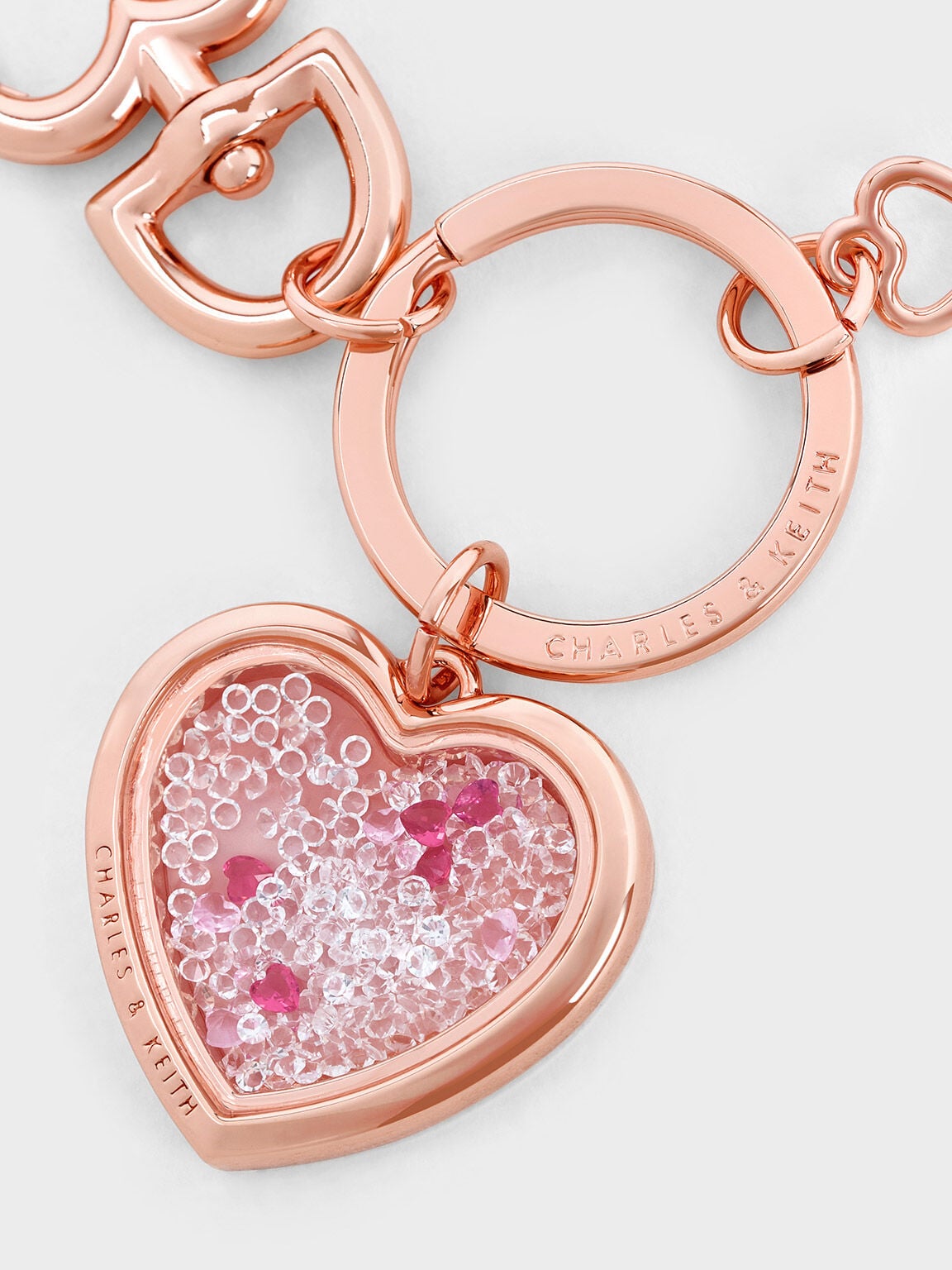 CHARLES & KEITH Essential / Heart Lock Crystal Keychain - Rose Gold