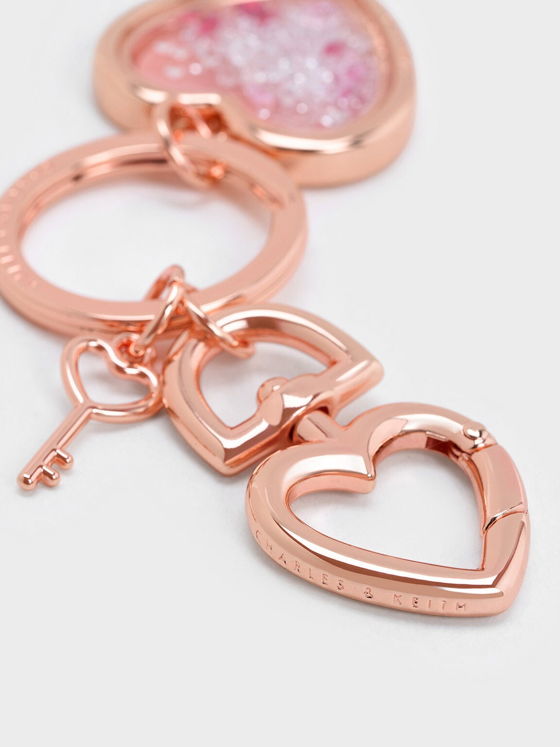 CHARLES & KEITH Essential / Heart Lock Crystal Keychain - Rose Gold