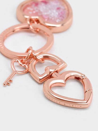 CHARLES & KEITH Essential / Heart Lock Crystal Keychain - Rose Gold