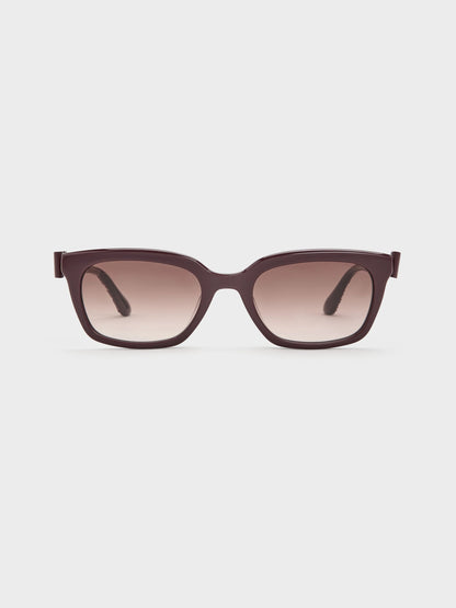 CHARLES & KEITH New / Tanya Bow Rectangular Sunglasses - Wineberry Red