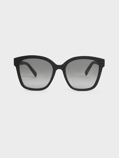 CHARLES & KEITH Exclusive / Leather Quilted Sunglasses - Black