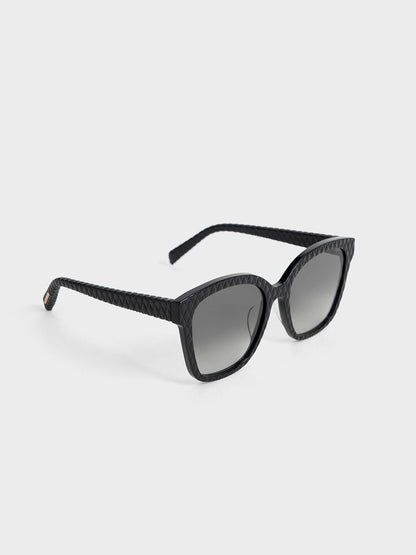CHARLES & KEITH Exclusive / Leather Quilted Sunglasses - Black