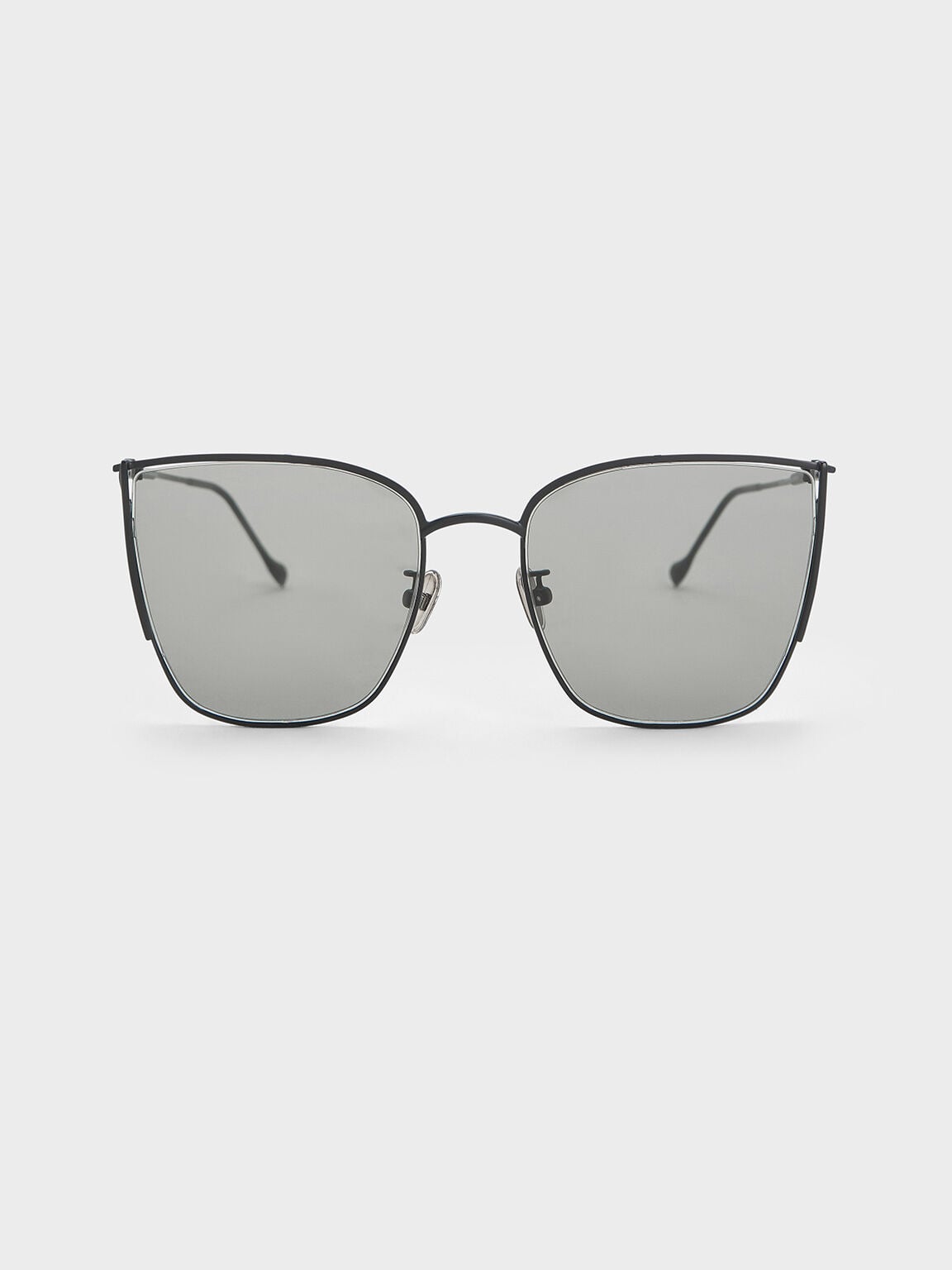 CHARLES & KEITH Smart Buy / Shea Metallic-Rim Square Sunglasses - Black