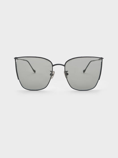 CHARLES & KEITH Smart Buy / Shea Metallic-Rim Square Sunglasses - Black