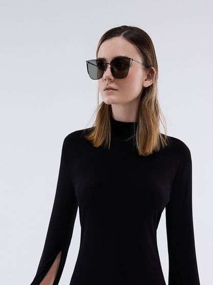 CHARLES & KEITH Smart Buy / Shea Metallic-Rim Square Sunglasses - Black