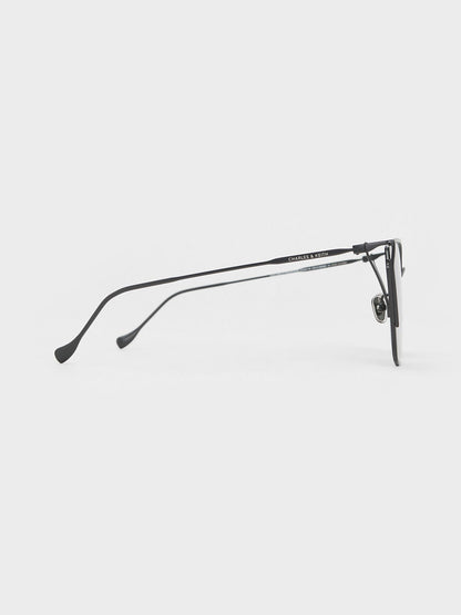 CHARLES & KEITH Smart Buy / Shea Metallic-Rim Square Sunglasses - Black