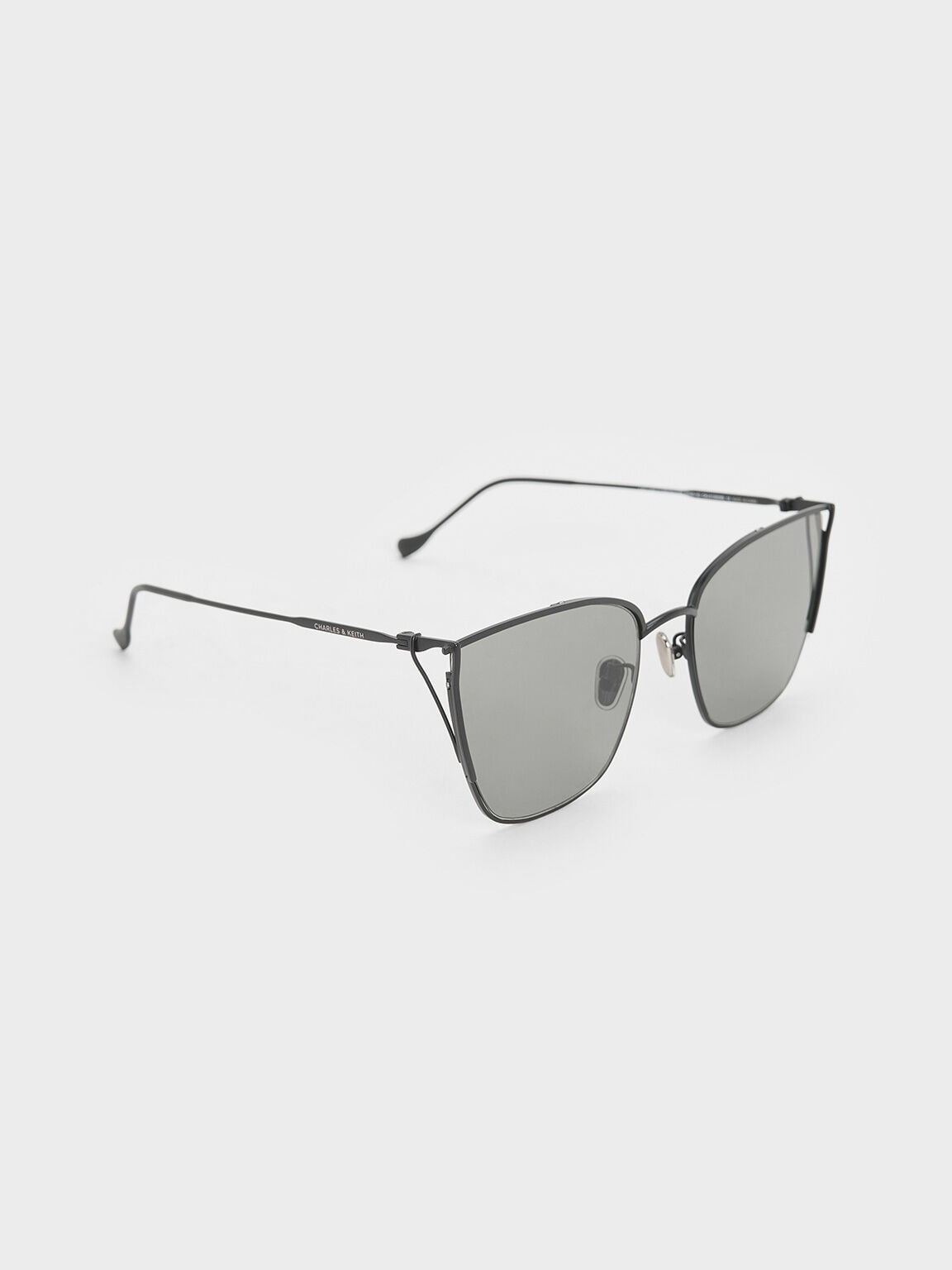 CHARLES & KEITH Smart Buy / Shea Metallic-Rim Square Sunglasses - Black